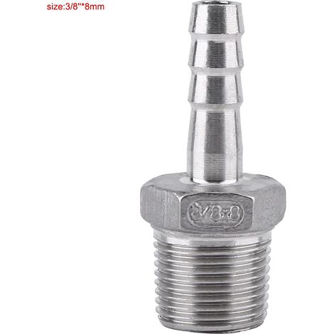 Raccord de tuyau en acier inoxydable 304 avec embout barbelé et filetage mâle (3/8" x 8mm) (1/3)