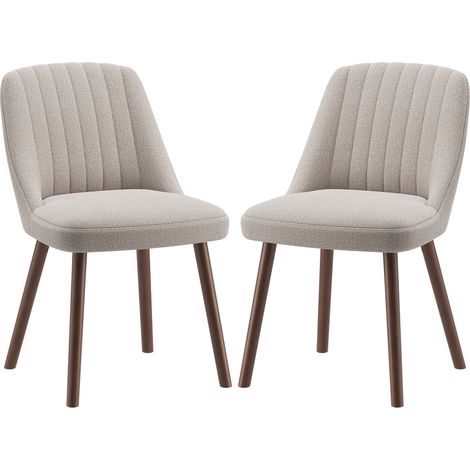 Lot de 2 Chaises de Salle à Manger, Chaises de Cuisine Modernes avec Dossier Coquillage, Tissu Doux et Pieds en Bois Massif, Style Scandinave pour Salle à Manger, Salon, Restaurant,Marron