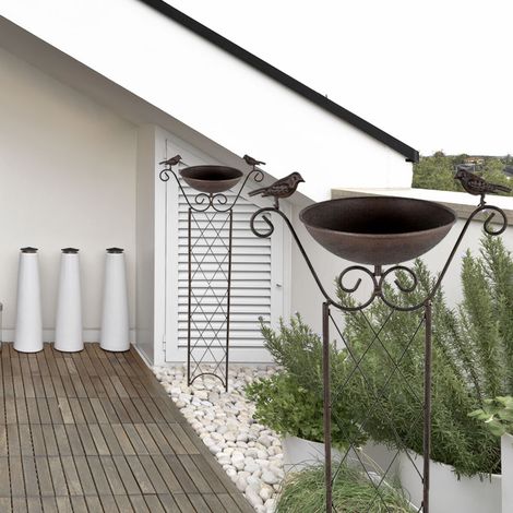 Vasca per uccelli con supporto, vasca per uccelli, traliccio con picchetto, resistente al gelo, marrone antico, 19 cm LxA 30x82 cm, giardino, set di 2 (1/5)