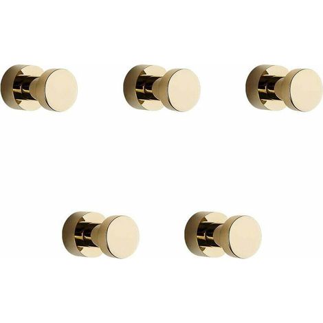 Gold Towel Hooks, 5 Packs of Rustproof Metal Dress and Coat Hooks. Adhesive or Wall-Mounted Hooks for Bathroom (1/5)