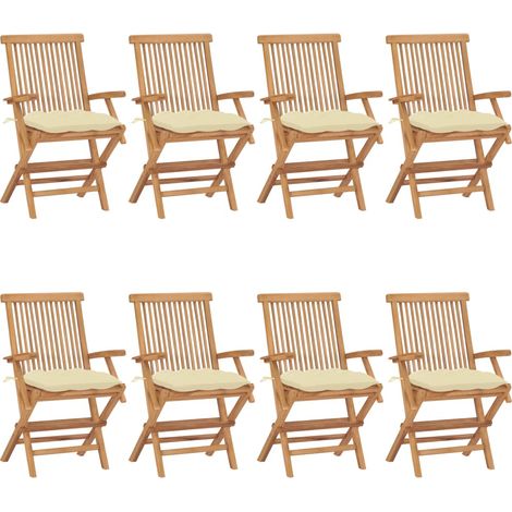 Gartenstühle mit Cremeweißen Kissen 8 Stk. Massivholz Teak (1/5)