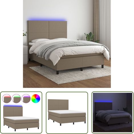 The Living Store Boxspringbett mit Matratze & LED Taupe 140x200 cm Stoff - Boxspringbett - Doppelbett - Lattenrost - Bettsofa - Schlafsystem (1/5)