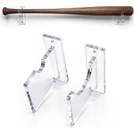Support mural transparent en acrylique pour battes de baseball, avec espacement réglable convient aux battes de baseball et de softball (71–86 cm), visserie incluse (1/5)