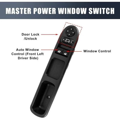 Fensterheberschalter vorne links, Fahrerseite, elektrischer Fensterheber-Hauptschalter 6554.QC, Fensterheberschalter kompatibel mit Peugeot 207 (1/4)