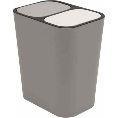 QORVA-Double Recyclage Poubelle Poubelle Boîte De Rangement Conteneur Rectangle Plastique Bouton-Poussoir Double Compartiment pour Cuisine Bureau Maison Gris