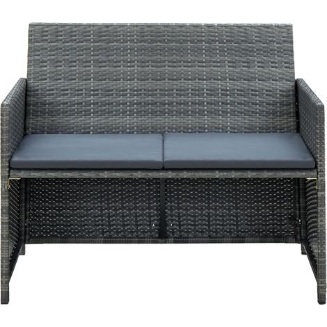 vidaXL 2 Seater Garden Sofa with Cushions Grey Poly Rattan