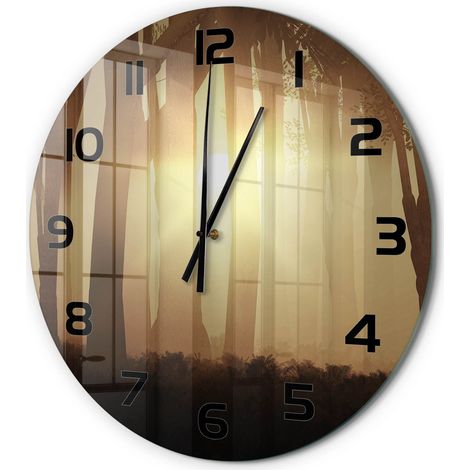 Horloge Murale Ronde Moderne en Verre Mouvement Quartz Silencieux pour Salon Brouillard dans la forêt fi 60 cm (1/5)