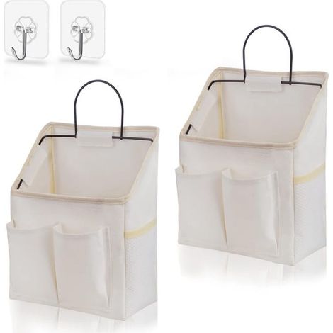 2er-Pack wasserdichte Taschen zur Wandmontage mit Klebehaken für Badezimmer, Küche, Wohnheim, Organizer-Korb (weiß)
