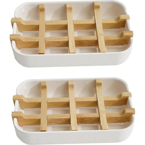 porte-savon Bambou Cologiques, Porte-savon Bois Drainant Antibactrien, Biodgradable (blanc, 2) (1/5)
