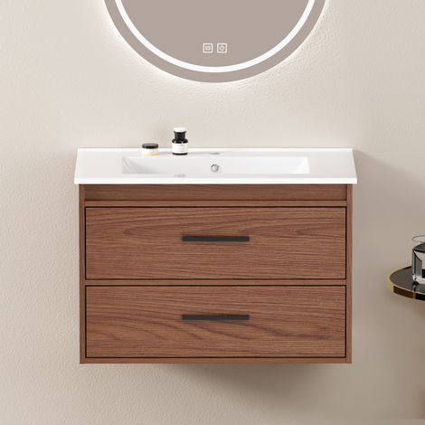 Mueble baño 2 cajones MDF 75 cm rojo marrón OKMYHOME (1/5)