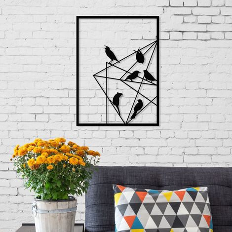 Décor mural moderne Oiseaux sur fil en métal noir ornement décoratif pour la maison
