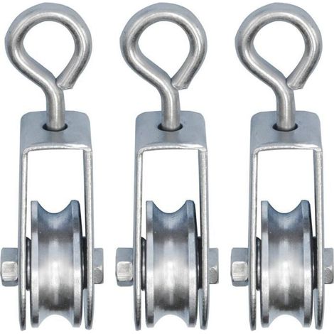 Lot de 3 mini poulies avec roulements à billes – Charge 30kg – Ø 28mm pour corde de 6mm – Acier galvanisé antirouille (1/4)