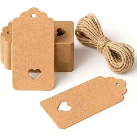 Packung mit 50 leeren, braunen Geschenkanhängern aus Papier mit Schnur, 9,5 x 4,5 cm, für Hochzeitsgeschenke und Geburtstagsgeschenke