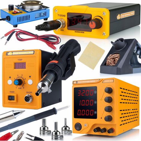 Rosfix Rosfix AmpRush RARES-3210 fuente de alimentaci贸n de laboratorio + estaci贸n de soldadura T12 T12OAS + estaci贸n de soldadura de aire caliente 858D + crisol de soldadura 21-B de 160 W