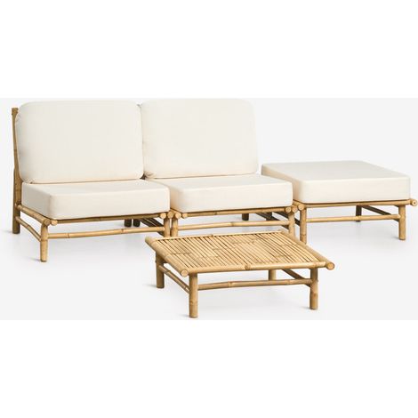 SKLUM Garten-Set mit 2-teiliger modularer Sofa, Hocker und quadratischem Couchtisch 75x75 cm aus Bambus Isendra (1/5)