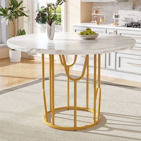 Runder Esstisch 80×80×76 cm für 4 Personen, moderner MDF-Küchentisch, goldene Metallbeine, runder Tisch für Wohnzimmer, Küche, Esszimmer