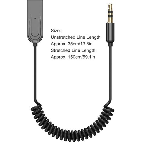 Récepteur Bluetooth multifonctionnel pour voiture, portée de 10 m, alimentation USB, adaptateur Bluetooth 5.0 sans fil 3,5 mm, gris et noir. (1/5)