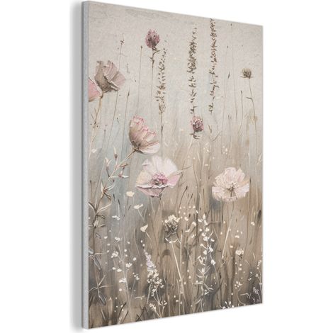 Acoustic Felt Wall Art Flowers - Pink - Modern - Beige 60x80 cm (1/5)