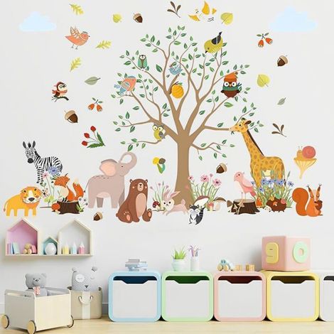 2 Stickers muraux, Animaux jungle, PVC auto-adhésif, Toise murale, Chambre enfant (1/5)