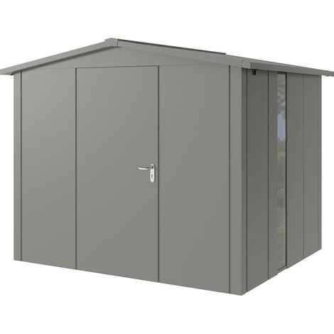 Hörmann Metall-Gerätehaus "Juno" mit Satteldach, JSD9 - Design, 262 x 214 cm (B x T), graualuminium, mit bodentiefem Fenster, 1-flüglige Tür, Anschlag links (1/5)