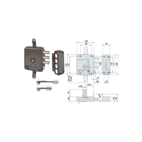 SERRATURA TRIPLICE APPLICARE C/SCROCCO DOPPIA MAPPA 57167 (EX 57165)  mm.64 SX (57167602)    CISA