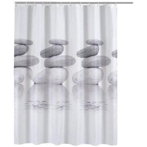Rideau de douche imperméable 3D avec 12 crochets, 100 % polyester (Galet et gris, 180 x 180 cm) (1/5)