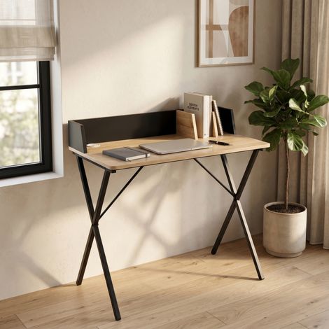 Scrivania Kappespoo con Bordo Rialzato 84 x 80 x 50 cm - Nero / Effetto Rovere [en.casa] (1/5)