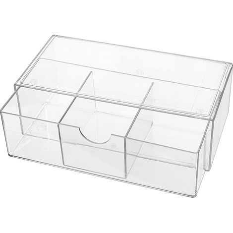Organizador de maquillaje, caja de almacenamiento transparente para baño con 3 compartimentos y cajones, apilable, organizador de tocador para cosméticos, hisopos de algodón y accesorios. (1/5)