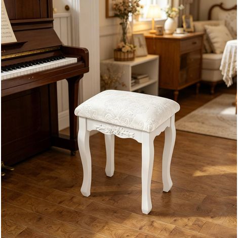 Tabouret coiffeuse 37x29x48 cm MDF blanc crème, assise rembourrée pour chambre – MEUBLIV (1/5)