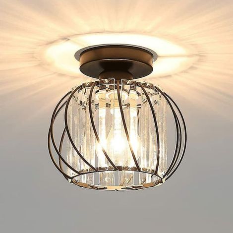 BelleRise - Plafonnier moderne en cristal E27 LED, mini lustre en cristal pour cuisine, salle à manger, chambre, couloir, entrée (noir) (1/5)
