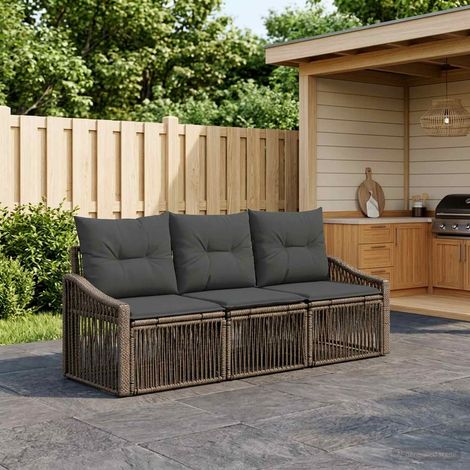 Ensemble canapé de jardin 3 pièces en polyrotin gris, modulaire et résistant aux intempéries - PANGIVO (1/5)