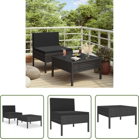 vidaXL Auflagen - 2-tlg. Garten-Lounge-Set mit Auflagen Poly Rattan Schwarz (1/5)