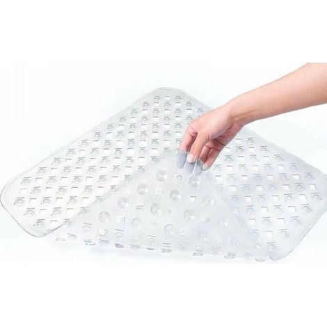Tapis de Bain de Douche, 53x53cm Tapis de Baignoire Antidérapant, Tapis de Douches Antiderapant Carré à Ventouses, Anti Glisse Tapis, Lavable en Machine, Transparent (1/5)