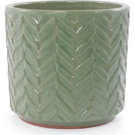 Blumentopf aus Keramik Ø20 cm, glänzend salbeigrün mit Chevron-Relief OKMYHOME (1/5)