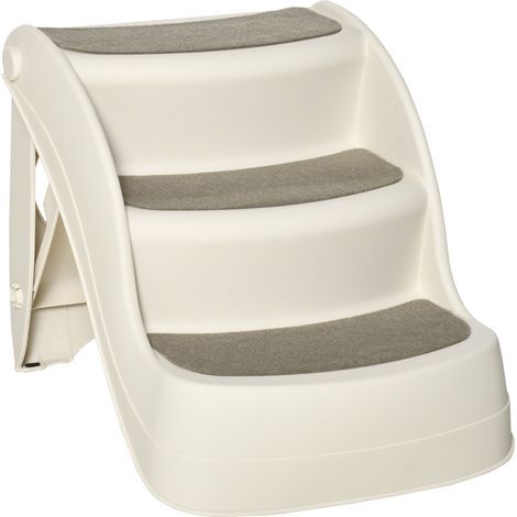 Rampe pliable chien chat 3 marches antidérapantes PP beige 49x38x38 cm (1/5)