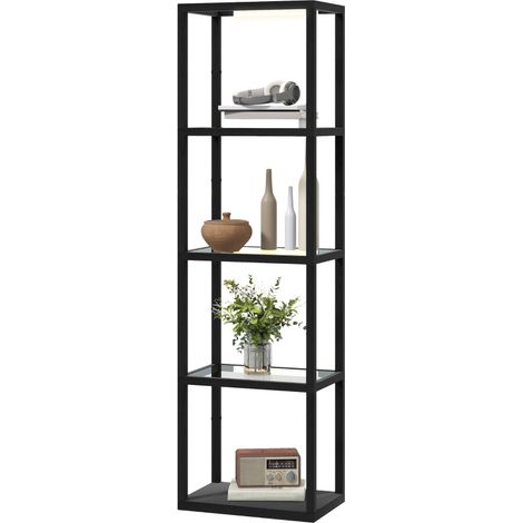 Lámpara de pie LED con estantería de 4 niveles, MDF negro, 35 W (1/3)