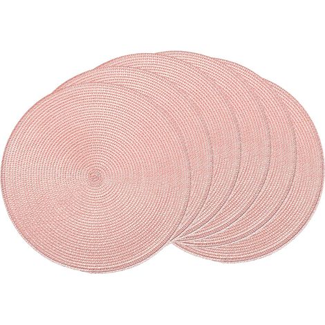 Lot de 6 sets de table ronds tressés de 38,1 cm pour tables de salle à manger, tissés naturels, résistants à la chaleur, rose'Rose 15 inches'Rose'15 inches (1/5)