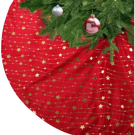 Weihnachtsbaumrock, rote Weihnachtsbaummatte, goldener Stern-Baumrock, Weihnachtsbaum-Basisabdeckung für Weihnachtsferien-Heimdekorationen, 90 cm (1/5)