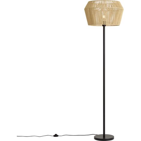 QAZQA Floor Lamp Black with Beige Paper Rope Shade 50/50/30 - (1/5)
