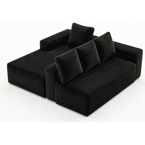 Modulares L-förmiges Sofa aus schwarzem Cord 261 x 171 x 58 cm MODENUIT (1/5)