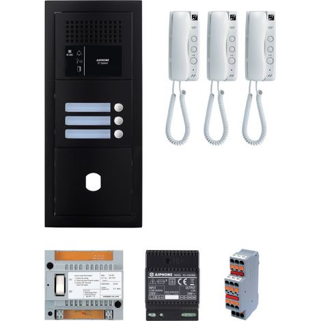 Pack GT audio 3 BP programmé avec platine façade noire satin 200446 - AIPHONE GTBA3EB