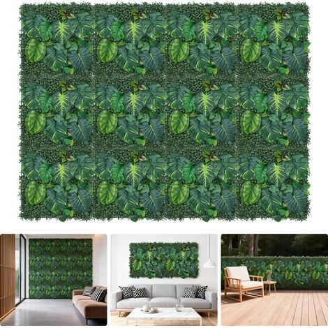 Panneaux muraux végétaux artificiels multilayer Monstera & Pilea – Feuillage réaliste – Décoration intérieure/externeérieure, bureau, jardin, événement – Lot de 12, 50x50cm (1/5)