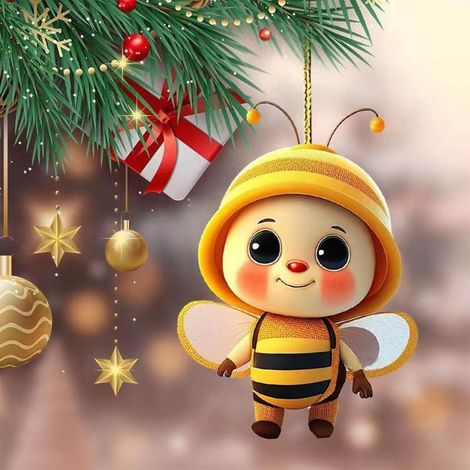 Guirlande Décorative Noël - Pendentif Acrylique Forme Abeille - Décoration Arbre Noël Voiture Maison Fête - 8 cm - 1 Pièce (1/5)