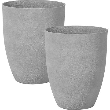 Lot de 2 Cache-Pots Gris en Polyrésine Pierres et Fibres de Verre 43 cm Croton (1/5)