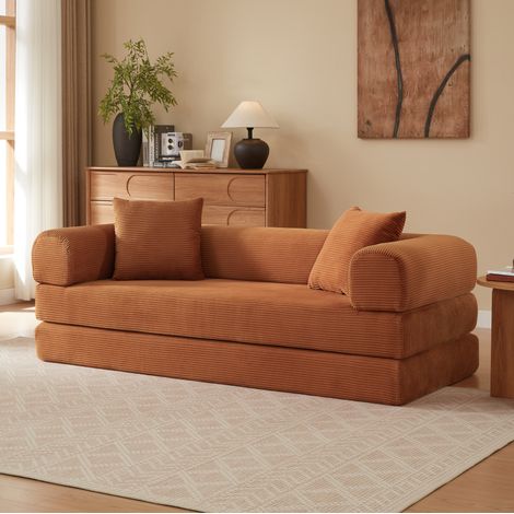 Sofá cama transformable de tejido aterciopelado terracota 195 x 89 x 59 cm MODENUIT (1/5)
