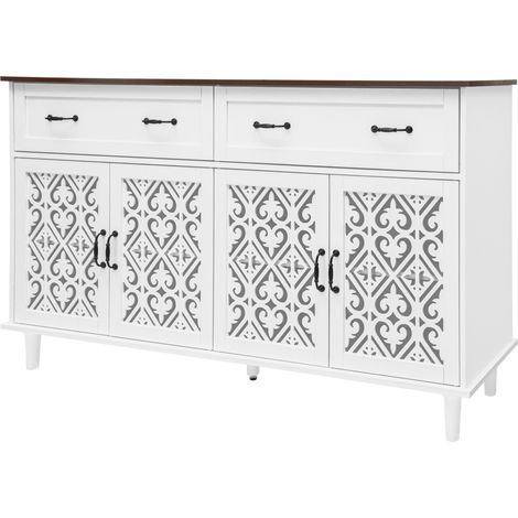 Credenza vintage bianca con 4 ante e 2 cassetti in truciolato (1/5)