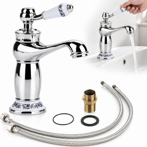 Basin Faucet Bathroom Faucet 19 × 16.5 × 6.3 cm Single Lever Brass with Floral Ornaments (1/5)