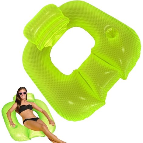 Transat flottant pour piscine dimensions 90 x 80 x 40 cm avec porte gobelet intégré pour détente aquatique couleur verte (1/5)