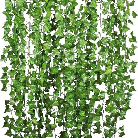 Guirlande De Lierre Artificiel - 12 Brins - 25,6 M - Résistant Aux Rayons UV - Pour Décoration Murale Intérieure Et Extérieure - Vert (1/5)