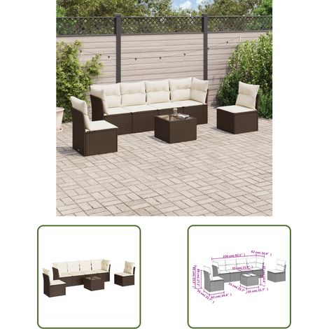 vidaXL Salon de jardin avec coussins 7 pcs marron résine tressée (1/3)